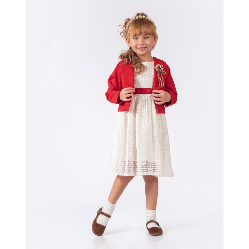 Wholesale Girls 2-Pieces Jacket and Dress Set 9-12Y Elayza 2023-2259 - Red